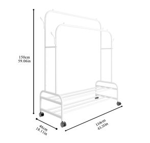 Durable Metal Double Bar Clothes Hanger With Wheels