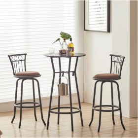 3 Bar Table And Chairs Set For Dining Room Industrial Counter Height Bar Chairs With Metal Back, Fabric Seat
