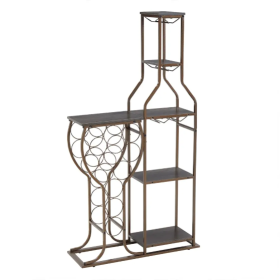 Grey 11-Bottle Floor Wine Rack,5 Tier Freestanding Wine Rack With Wine Glass Holder And Storage Shelves,for Home Bar,Living Room,Dining Room,Gift