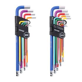 VEVOR Hex Key Allen Wrench Set 22pcs SAE And Metric Long Arm Ball End Key Set