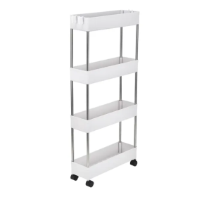 4 Tier Slim Storage Cart Mobile Shelving Unit Organizer Slide Out Storage Rolling Utility Cart Tower Rack For Kitchen Bathroom Laundry Narrow Places,