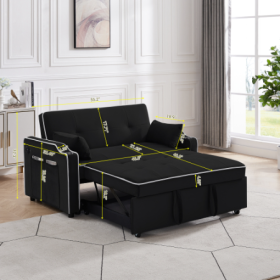 Sofa Bed, 3 In 1 Convertible Sofa Chair Bed, Adjustable Backrest Chair, Chaise Lounge With USB Ports, Cup Holder, Side Pocket,BLACK