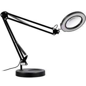 VEVOR Magnifying Glass With Light And Stand, 5X Magnifying Lamp, Glass Lens, Base And Clamp 2-in-1 Desk Magnifier With Light, 64 LED Lights 5 Color Mo