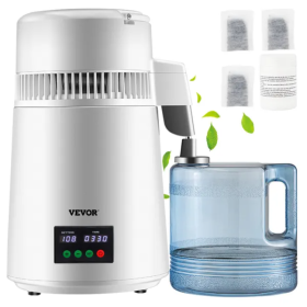 VEVOR 1.1Gal Water Distiller, 0.3Gal H, 750W Distilled Water Maker Machine 0-99H Timing Set Temp Display, 304 Stainless Steel Countertop Distiller Pla