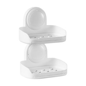 Suction Cup Soap Dish With Double Layer Holder With Drain Tray For Shower