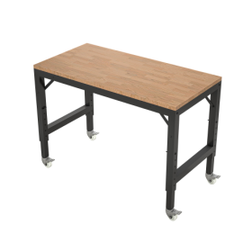 48 Heavy-Duty Adjustable Workbench For Garage, Rubber Wood Shop Table WMetal Wheels, Hardwood Workstation Weight Capacity Over 2000 Lbs With Wheels