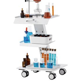 VEVOR Lab Trolley, 3-Layer Rolling Lab Cart, Metal Mobile Trolley With Swivel Wheels, Tray Rolling Clinic Cart 220 Lbs Weight Capacity, For Lab, Clini