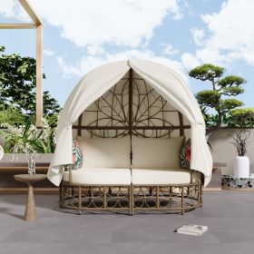 GO 59.8  Daybed Outdoor Sunbed With Colorful Pillows, Wicker Patio Daybed With Curtain, Floral Patte