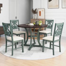 TREXM 5-Piece Round Dining Set With Fabric Chairs & Special-shaped Legs