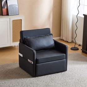 Adult Sleeper Chair Bed, 3-in-1 Convertible Sofa Chair Bed Pull-out Sofa Bed, Convenient Folding Tray Table With USB And Type-C Charging Ports For Liv (Option: Leather BLACK)