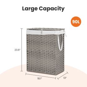 Laundry Basket With Lid, 110 L Hand-Woven Pp Rattan Laundry Basket With Compartments & Handles, Foldable, Removable Liner (Option: Gray90L)
