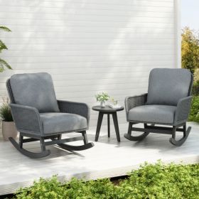 Contemporary Minimalist Ivory Wicker Rocking Chair With Soft Polyester Cushions And Durable Wooden Frame, Perfect For Indoor And Outdoor Spaces Like P (Option: Gray-3pcs)