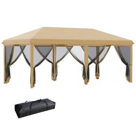 Outsunny 10' X 20' Pop Up Canopy Tent With Netting, Heavy Duty Instant Sun Shelter, Large Tents For (Color: Beige)