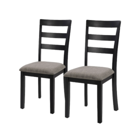 Farmhouse Style Dining Chairs Set Of 2, Wooden Kitchen Chairs, Solid Wood Legs, High Ladder Back, Non-Slip Foot Pads, Sturdy Design, 275lbs Capacity (Color: Black)