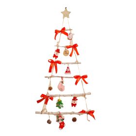 Wall Hanging Mounted Christmas Trees Illuminated Hanging Wall Decoration Ladder Tree Star Topper Handmade Christmas Trees Personalised Hanging Christm (Color: Red)