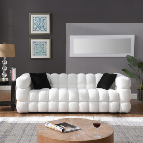 84.3 Length ,35.83 Deepth ,human Body Structure For USA People, Marshmallow Sofa,boucle Sofa ,White Color,3 Seater (Color: White)