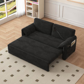 63-inch Large Folding Sofa Bed Velvet Multifunctional Double Sofa Bed, Three Modes Switch, Suitable For Sitting, Lying And Sleeping, Suitable For Livi (Color: Black)