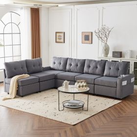 Velvet Modular Combination Sofa With Storage, Living Room Combination Sleeper Sofa (Option: Gray)