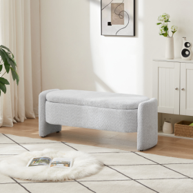 Ottoman Oval Storage Bench 3D Lamb Fleece Fabric Bench With Large Storage Space For The Living Room, Entryway And Bedroom (Option: Gray)