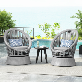 Set Of 2  26.7 Modern Gray Wicker Lounge Chair With Rattan And Iron Frame, Featuring A Stylish Round Design, Perfect For Living Room, Patio, Or Balcon (Option: Silver grey)