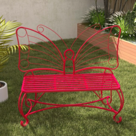 Butterfly Cast Metal Garden Bench, Outdoor Bench Patio Seat, Park Bench Outdoor Seating For Garden, Yard, Park, Entryway (Color: Red)