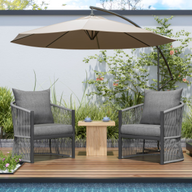 Set Of 2 Modern Gray Curved Aluminum Lounge Chair With Stylish Rope-Weave Design And Cushioned Comfort, Perfect For Outdoor Living (Option: Gray)