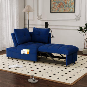 1 Versatile Foldable Sofa Bed In 3 Lengths, Modern Sofa Sofa Sofa Velvet Pull-out Bed, Loveseat Sofa Adjustable Back And With USB Port And Swivel Phon (Color: Blue)