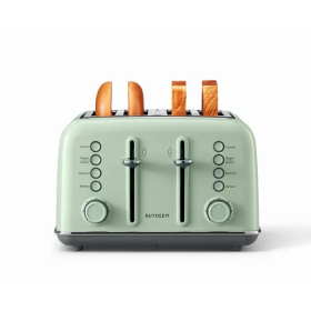 Retro 4-Slice Metal Toaster, Extra Wide Slots, Retro Stainless Steel With High Lift Lever, Bagel And Muffin Function, Removal Crumb Tray, 7-Shade Sett (Color: Green)
