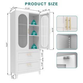2 Doors 2 Drawers Cabinet (Color: White)