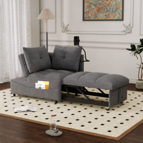 1 Versatile Foldable Sofa Bed In 3 Lengths, Modern Sofa Sofa Sofa Velvet Pull-out Bed, Loveseat Sofa Adjustable Back And With USB Port And Swivel Phon (Color: Grey)